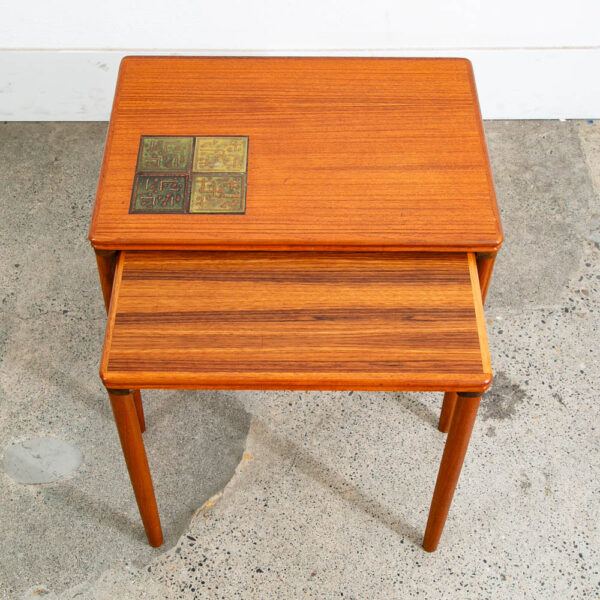 Mid Century Danish Modern Nesting Tables Solid Teak Pair Set 2 Denmark Ceramic - Image 11