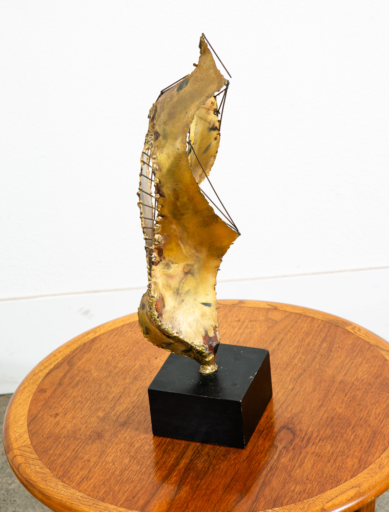 Mid Century Modern Sculpture Brass Metal Modernist Abstract Black Base Vintage - Image 10