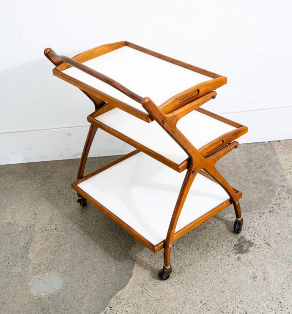 Mid Century Danish Modern Serving Cart Italian Bar Tray Trolley Rolling White - Image 7