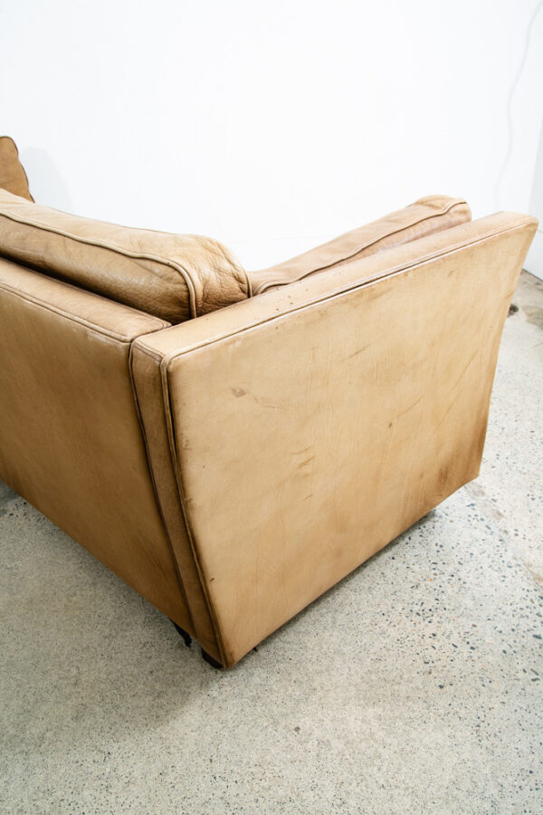 Mid Century Danish Modern Sofa 3 Seater Leather Tan Brown Vintage Denmark Mcm - Image 11