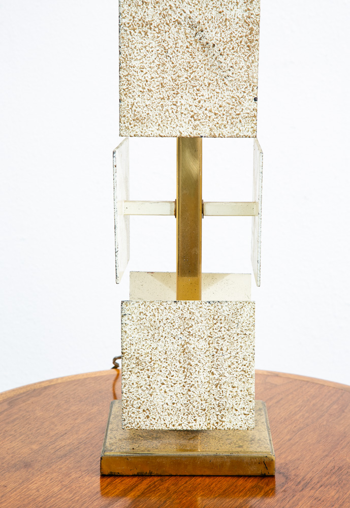 Mid Century Modern Table Lamp Rembrandt Light Lighting Brass White Metal Large - Image 10