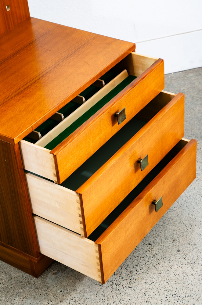 Mid Century Danish Modern Cabinet Wall Unit Hutch Compact Teak Glass Drop Down - Image 11