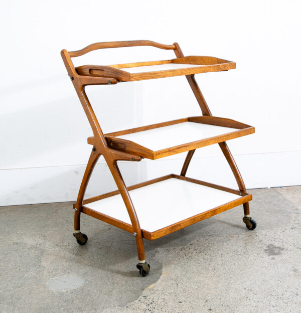 Mid Century Danish Modern Serving Cart Italian Bar Tray Trolley Rolling White - Image 3