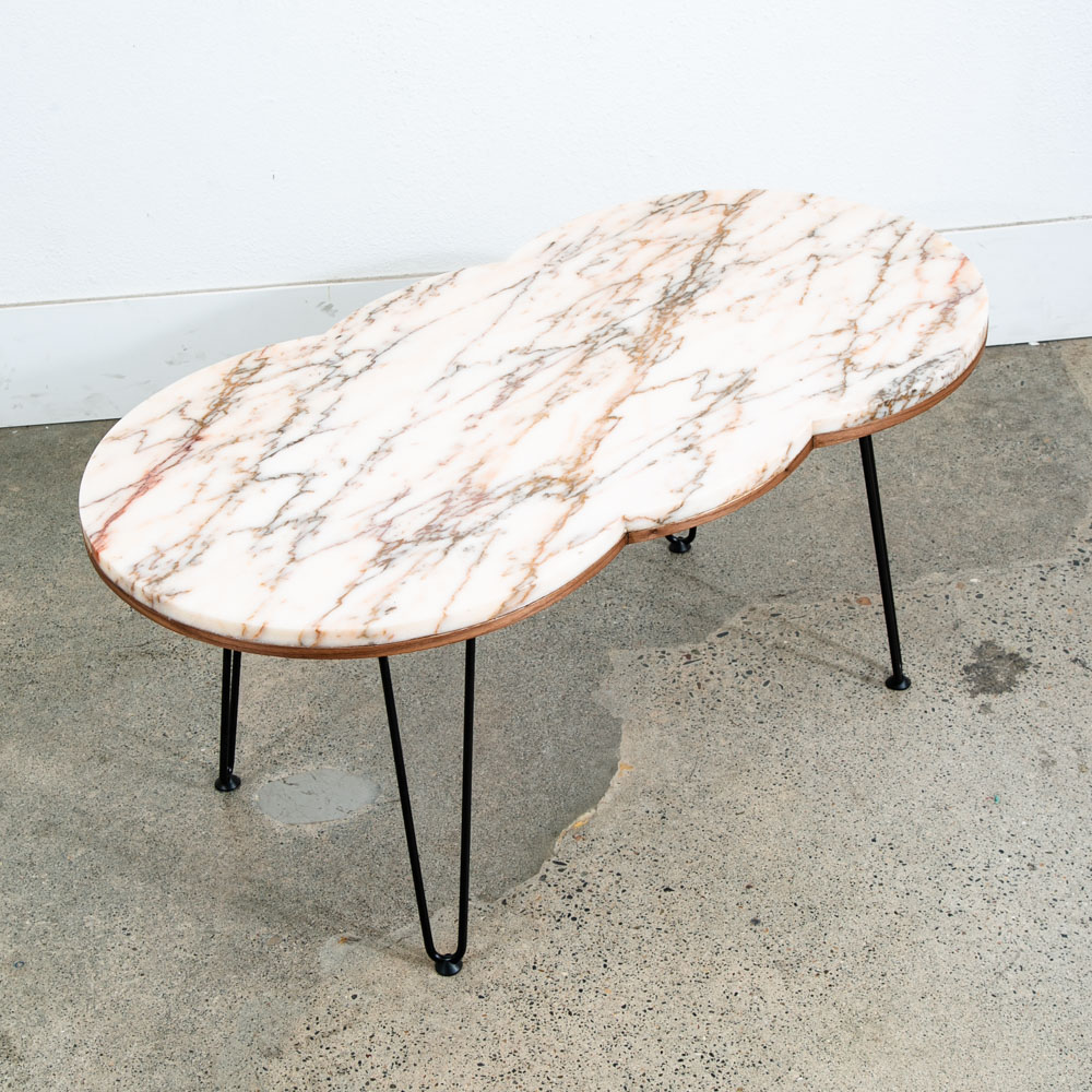 Mid Century Modern Coffee Table Marble Sculptural Vintage Mcm Hairpin Oval White