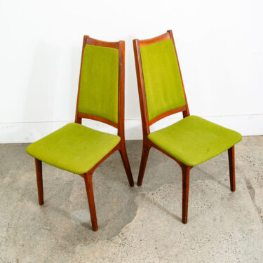 Mid Century Modern Dining Chairs Pair Set Green Sculptural Walnut High Back Mcm