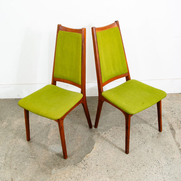 Mid Century Modern Dining Chairs Pair Set Green Sculptural Walnut High Back Mcm