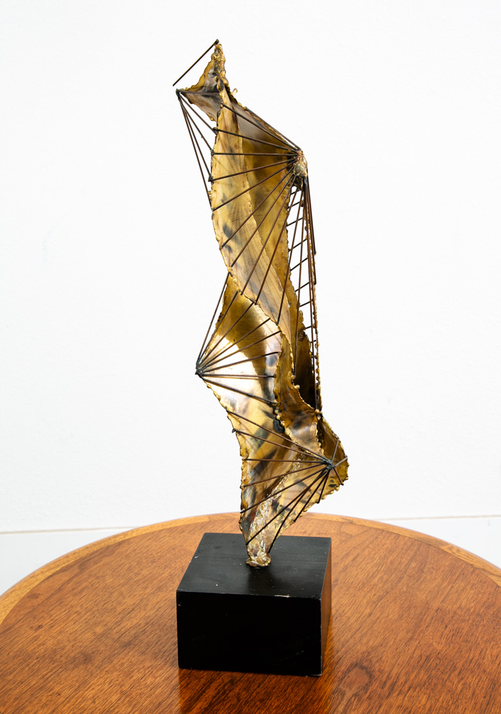 Mid Century Modern Sculpture Brass Metal Modernist Abstract Black Base Vintage - Image 12