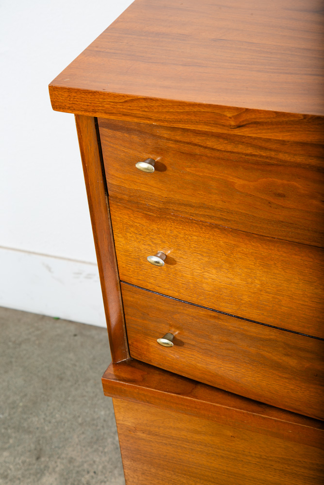 Mid Century Modern Dresser Highboy 4 Drawer Walnut Drew High Brass Trim Mcm - Image 7
