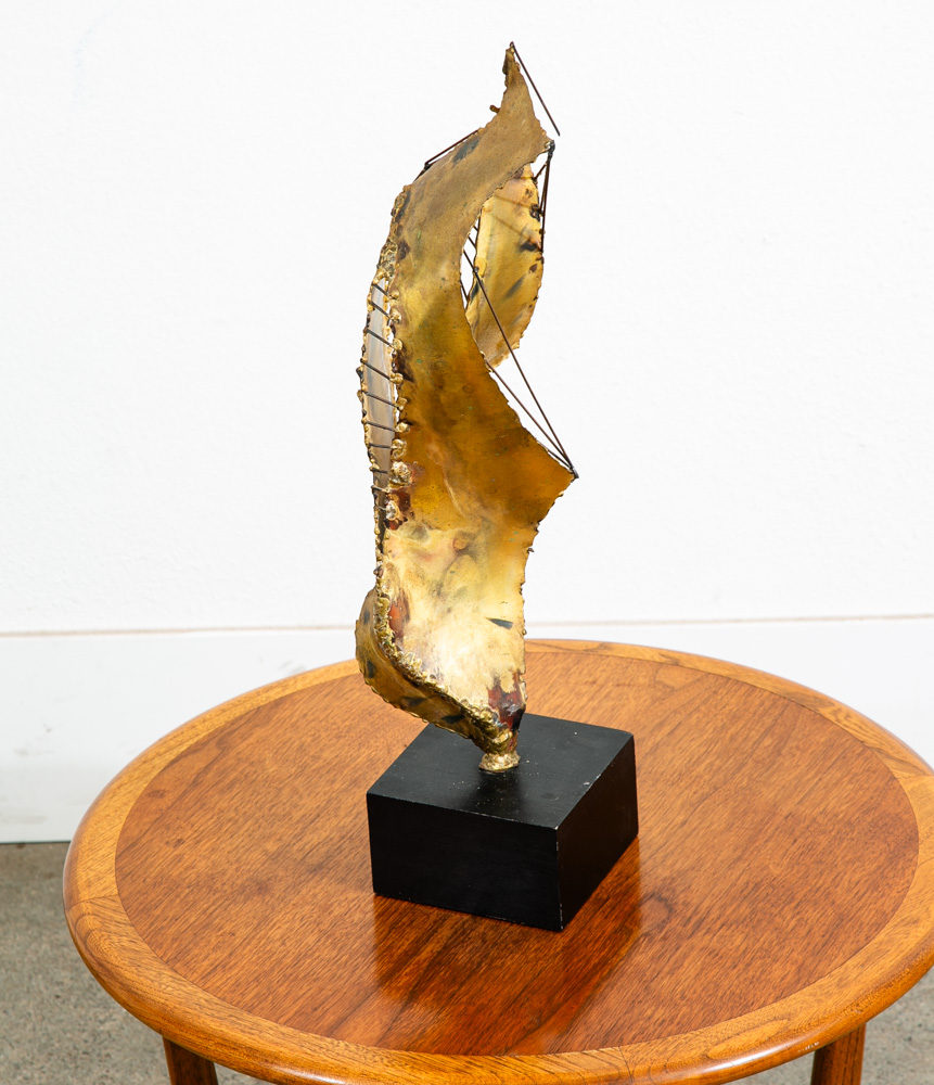 Mid Century Modern Sculpture Brass Metal Modernist Abstract Black Base Vintage - Image 2