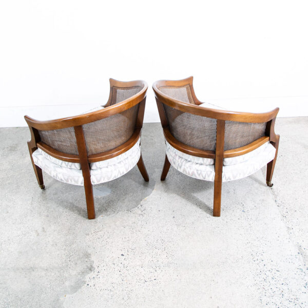 Mid Century Modern Lounge Chairs Armchairs Set Cane Back Brown Grey White Mcm - Image 3
