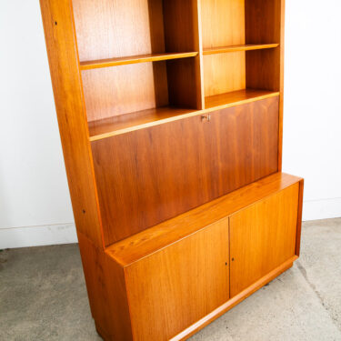 Mid Century Danish Modern Cabinet Drop Desk Teak Locking Chr Linneberg Bookshelf
