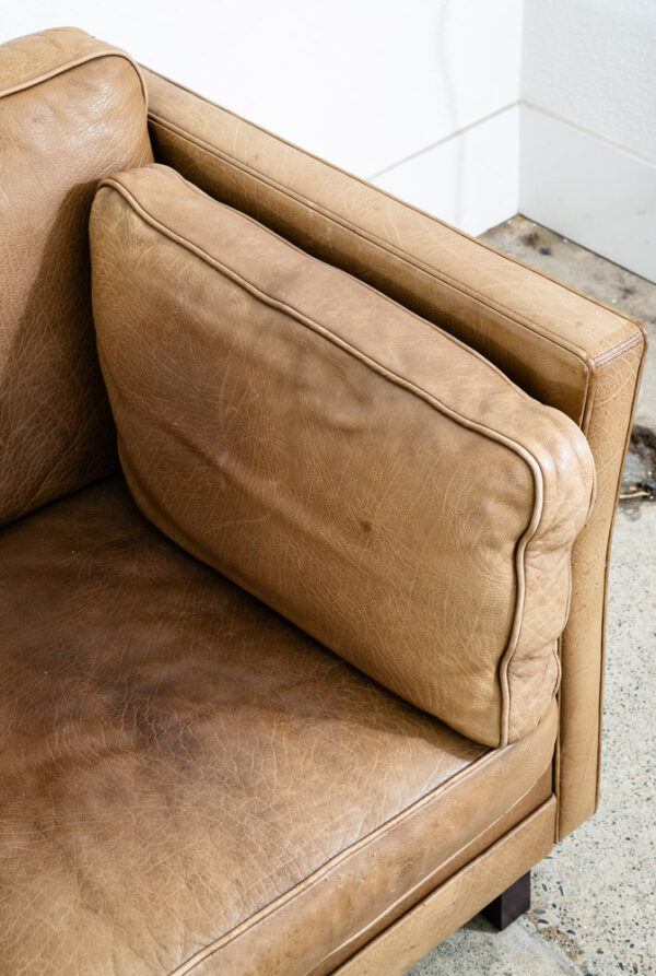 Mid Century Danish Modern Sofa 3 Seater Leather Tan Brown Vintage Denmark Mcm - Image 10