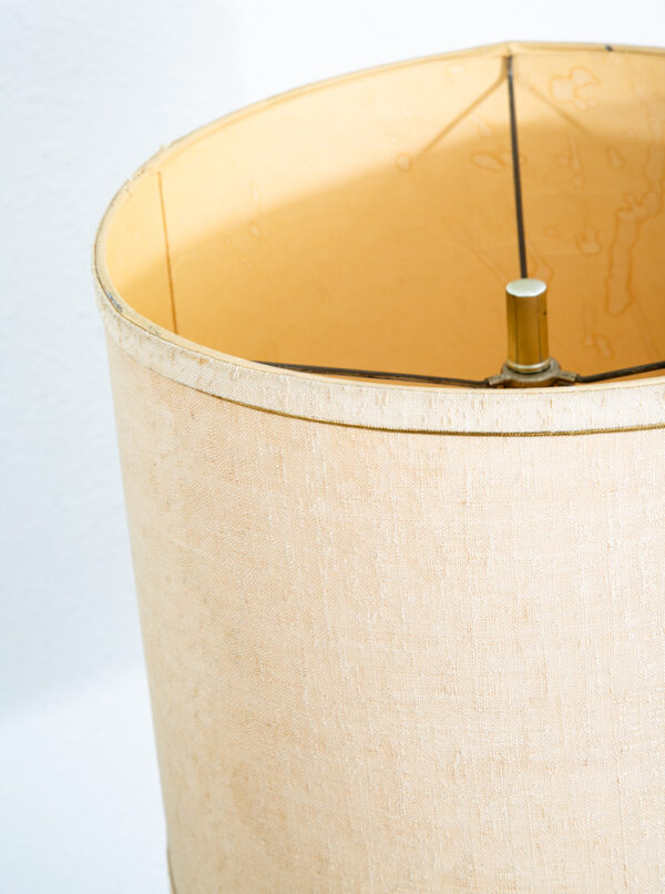 Mid Century Modern Table Lamp Abstract Ceramic Pottery White Black Round Wood - Image 10