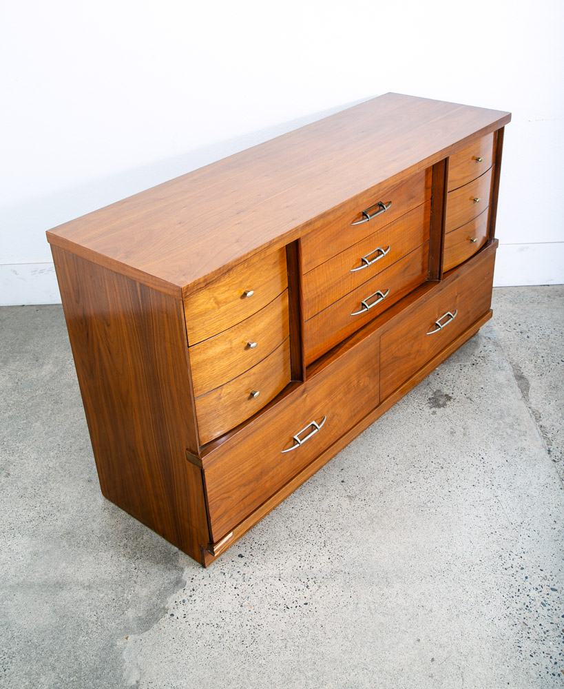 Mid Century Modern Credenza Dresser 8 Drawer Walnut Drew High Brass Trim Mcm - Image 9