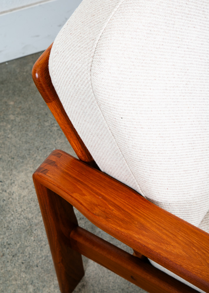 Mid Century Danish Modern Settee Sofa Denmark Solid Teak Wool Tweed Cream White - Image 7