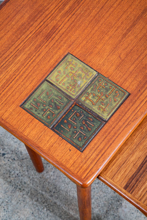 Mid Century Danish Modern Nesting Tables Solid Teak Pair Set 2 Denmark Ceramic - Image 3