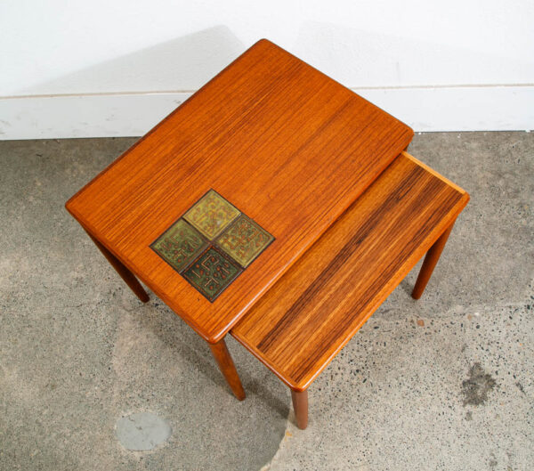 Mid Century Danish Modern Nesting Tables Solid Teak Pair Set 2 Denmark Ceramic - Image 5