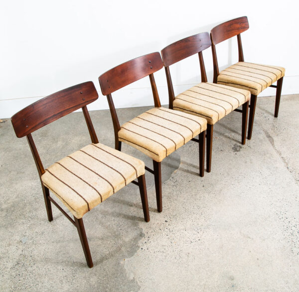 Mid Century Danish Modern Dining Chairs Set 4 Rosewood Striped Denmark Brown Mcm - Image 3
