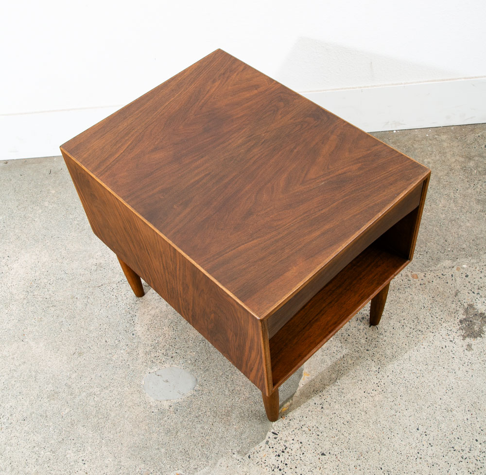 Mid Century Modern Nightstand End Side Table Walnut Drawer Refinished Vintage - Image 11