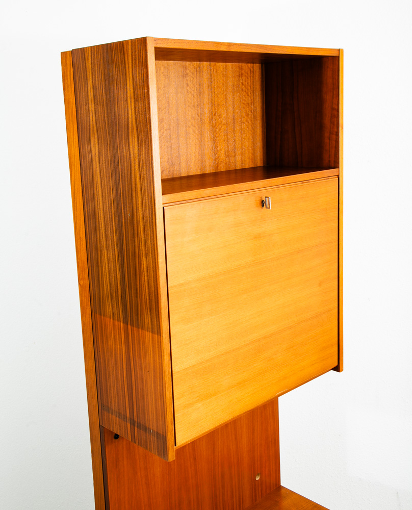 Mid Century Danish Modern Cabinet Wall Unit Hutch Compact Teak Glass Drop Down - Image 6