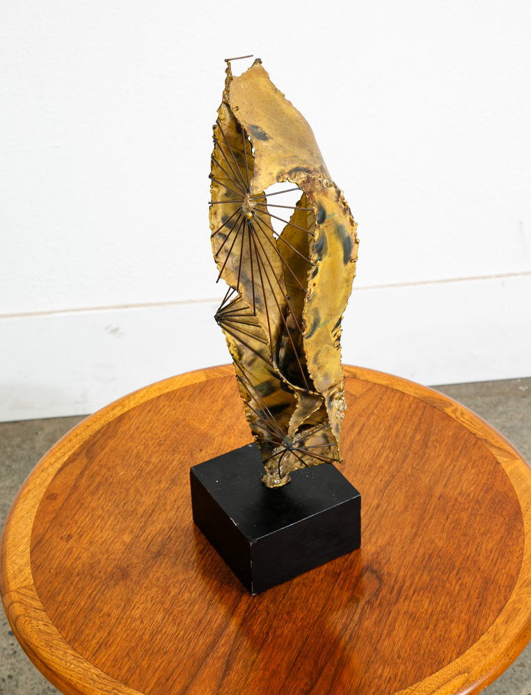 Mid Century Modern Sculpture Brass Metal Modernist Abstract Black Base Vintage - Image 3