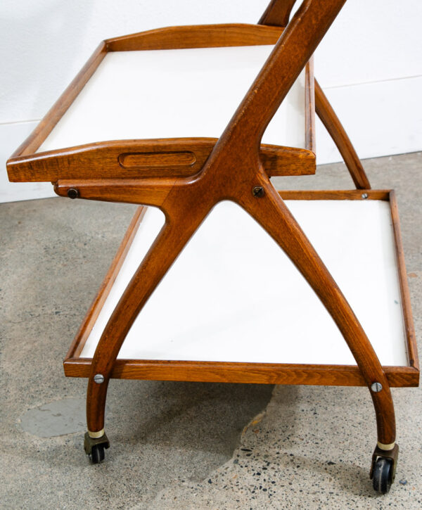Mid Century Danish Modern Serving Cart Italian Bar Tray Trolley Rolling White - Image 10