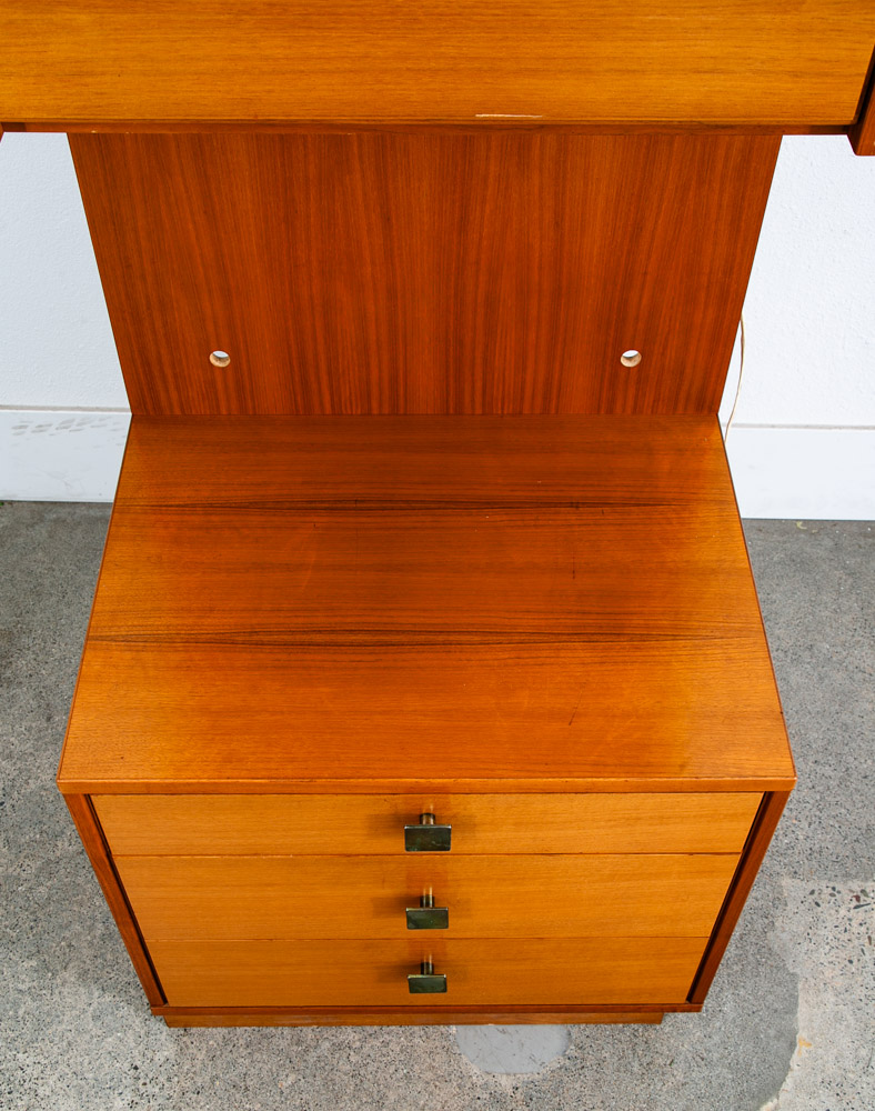 Mid Century Danish Modern Cabinet Wall Unit Hutch Compact Teak Glass Drop Down - Image 8