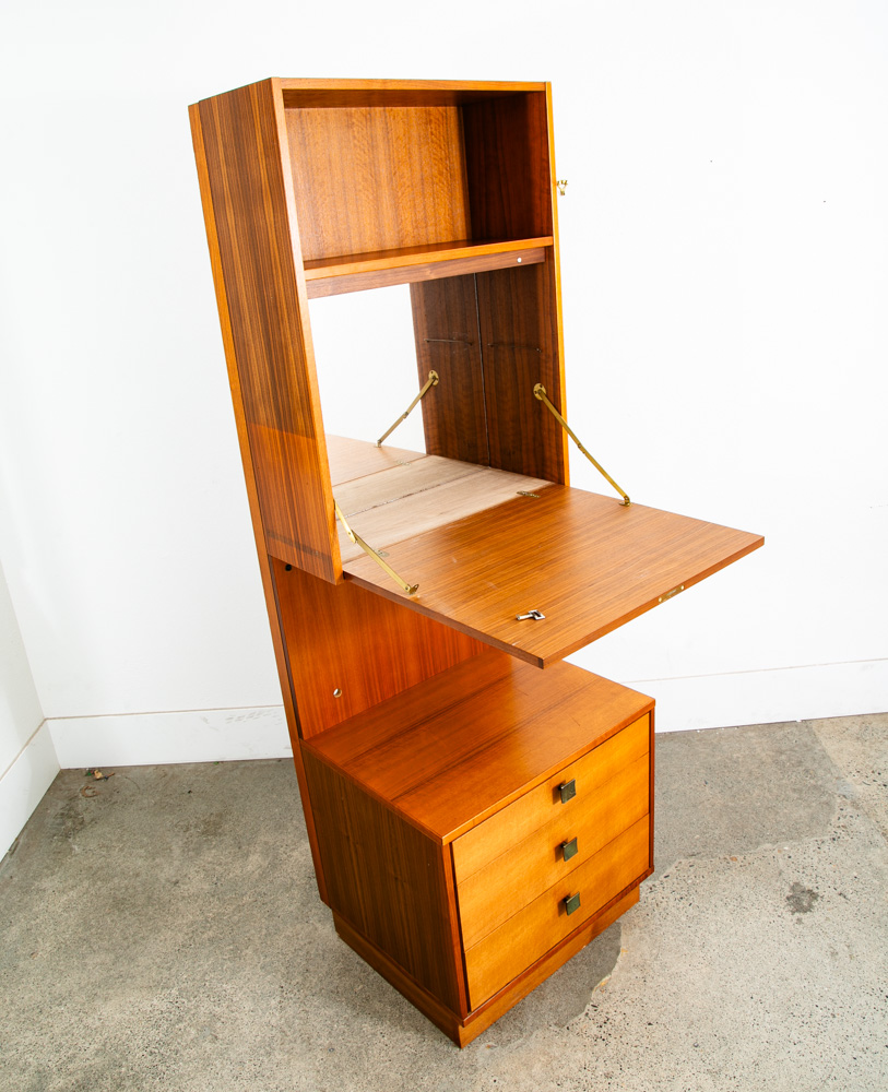 Mid Century Danish Modern Cabinet Wall Unit Hutch Compact Teak Glass Drop Down - Image 4