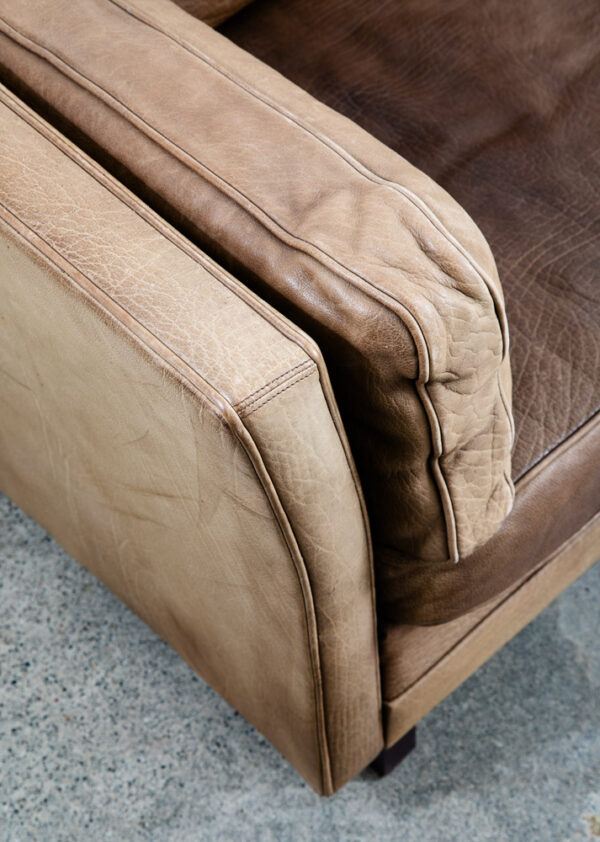 Mid Century Danish Modern Sofa 3 Seater Leather Tan Brown Vintage Denmark Mcm - Image 12