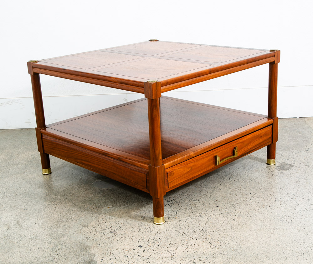Mid Century Danish Modern End Table Side Entryway Rosewood Drawer Brass Wood Mcm - Image 4