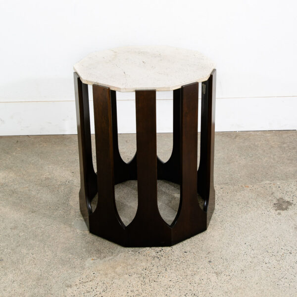 Mid Century Modern Side Table End Travertine Stone Mahogany Harvey Probber Round