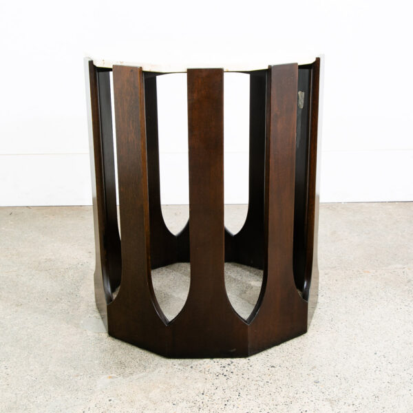 Mid Century Modern Side Table End Travertine Stone Mahogany Harvey Probber Round - Image 2