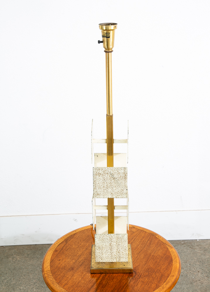 Mid Century Modern Table Lamp Rembrandt Light Lighting Brass White Metal Large - Image 2