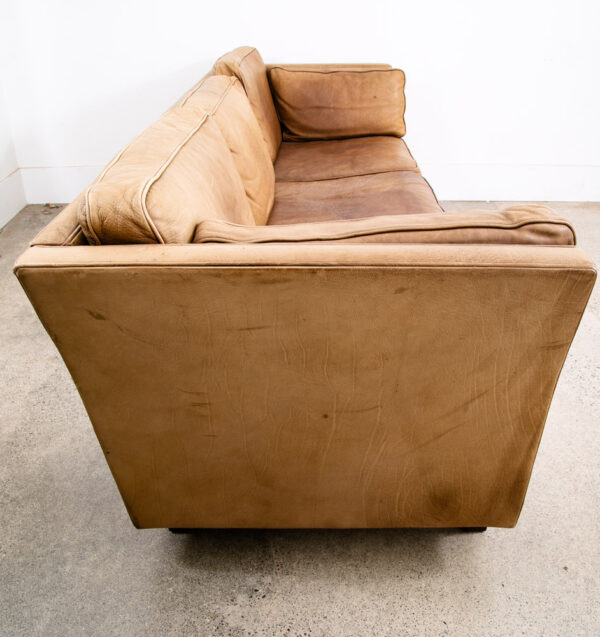 Mid Century Danish Modern Sofa 3 Seater Leather Tan Brown Vintage Denmark Mcm - Image 5