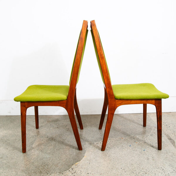 Mid Century Modern Dining Chairs Pair Set Green Sculptural Walnut High Back Mcm - Image 2