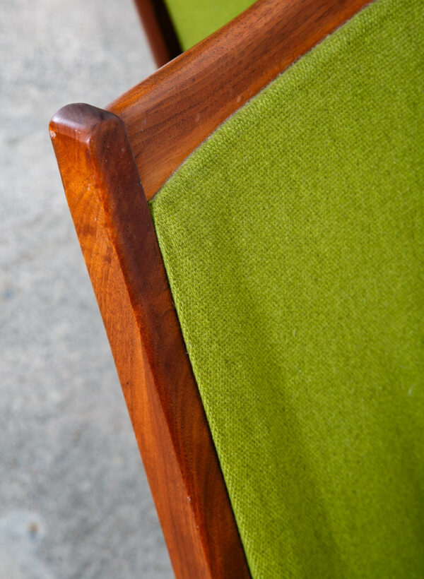 Mid Century Modern Dining Chairs Pair Set Green Sculptural Walnut High Back Mcm - Image 8