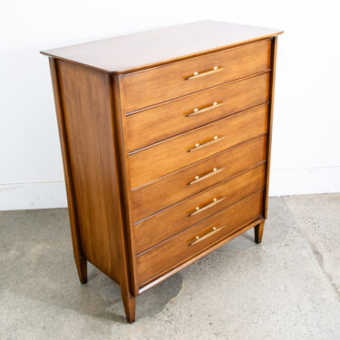Mid Century Modern Highboy Dresser Davis 6 Drawer Solid Walnut Brass Tall High