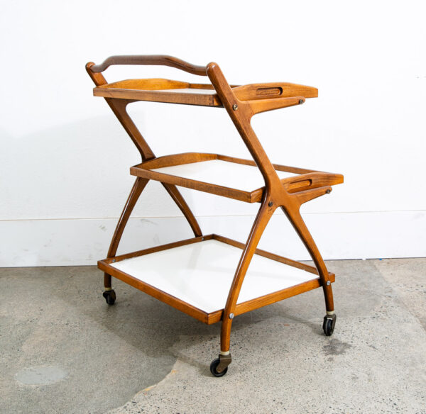 Mid Century Danish Modern Serving Cart Italian Bar Tray Trolley Rolling White - Image 4