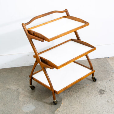 Mid Century Danish Modern Serving Cart Italian Bar Tray Trolley Rolling White