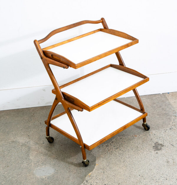 Mid Century Danish Modern Serving Cart Italian Bar Tray Trolley Rolling White