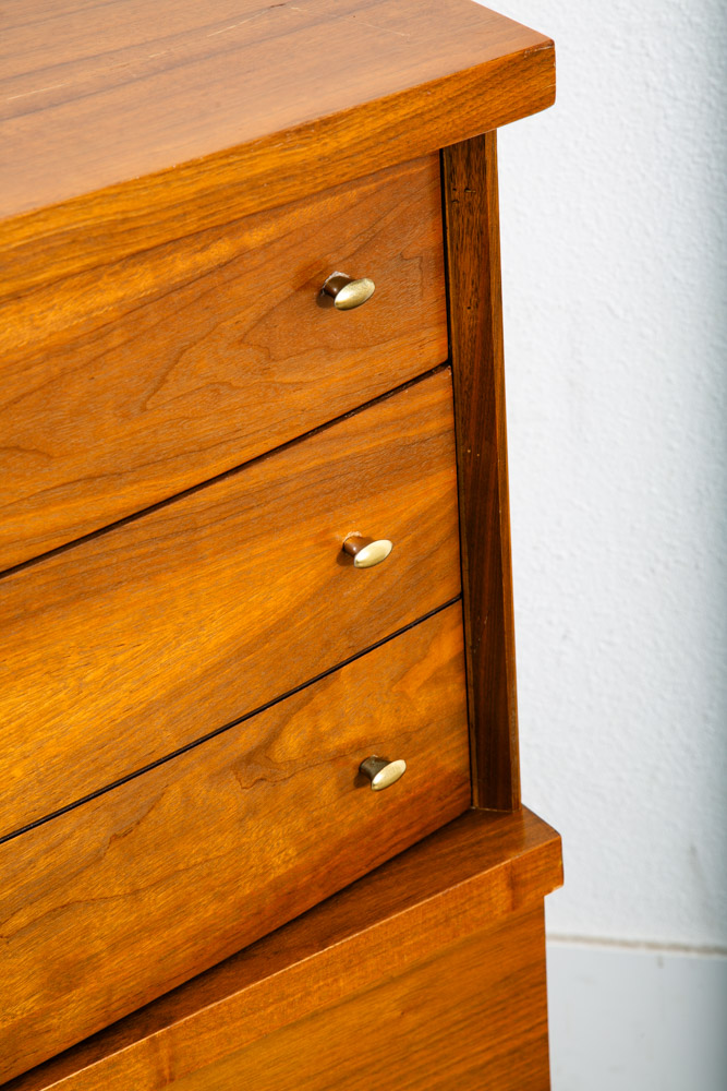 Mid Century Modern Dresser Highboy 4 Drawer Walnut Drew High Brass Trim Mcm - Image 8