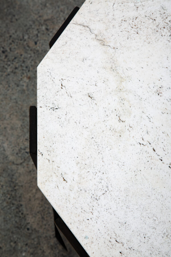 Mid Century Modern Side Table End Travertine Stone Mahogany Harvey Probber Round - Image 6