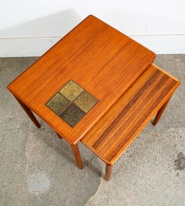 Mid Century Danish Modern Nesting Tables Solid Teak Pair Set 2 Denmark Ceramic - Image 7