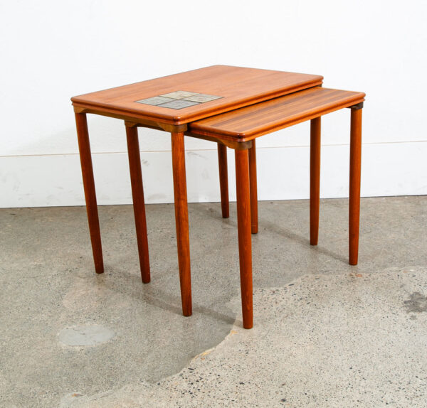 Mid Century Danish Modern Nesting Tables Solid Teak Pair Set 2 Denmark Ceramic - Image 6