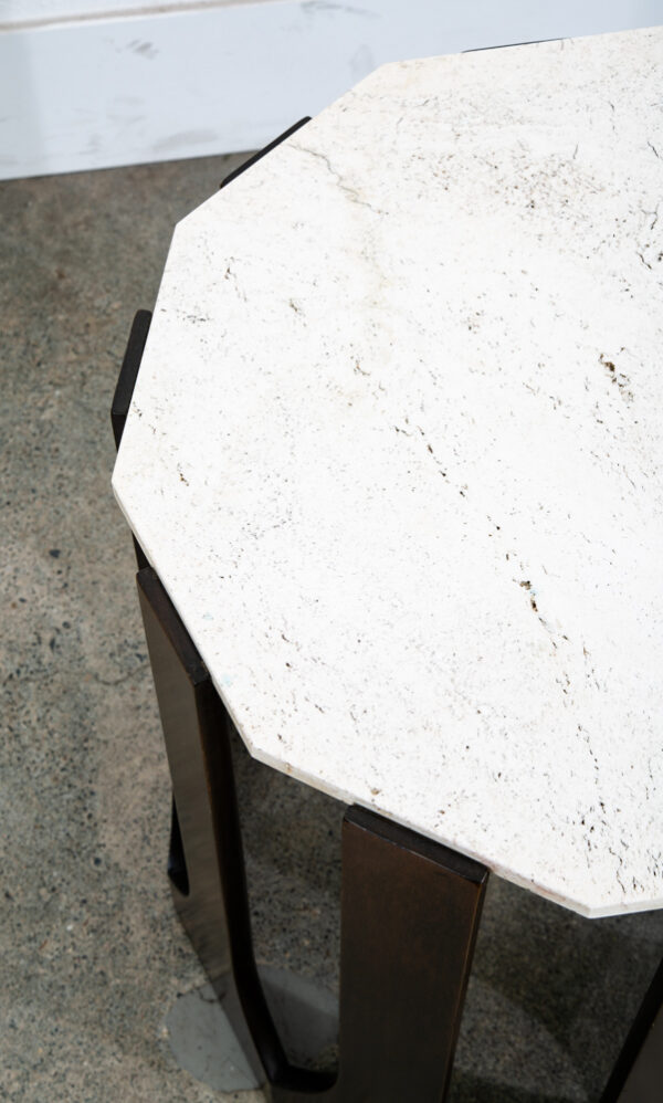 Mid Century Modern Side Table End Travertine Stone Mahogany Harvey Probber Round - Image 7