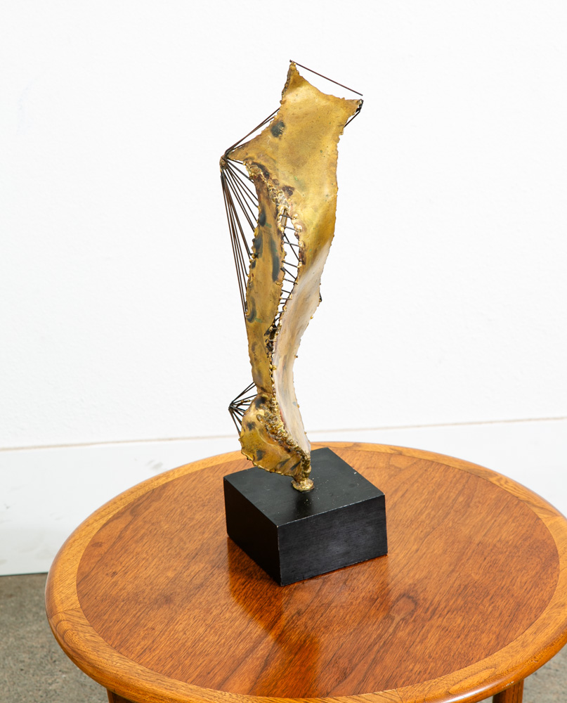 Mid Century Modern Sculpture Brass Metal Modernist Abstract Black Base Vintage - Image 4