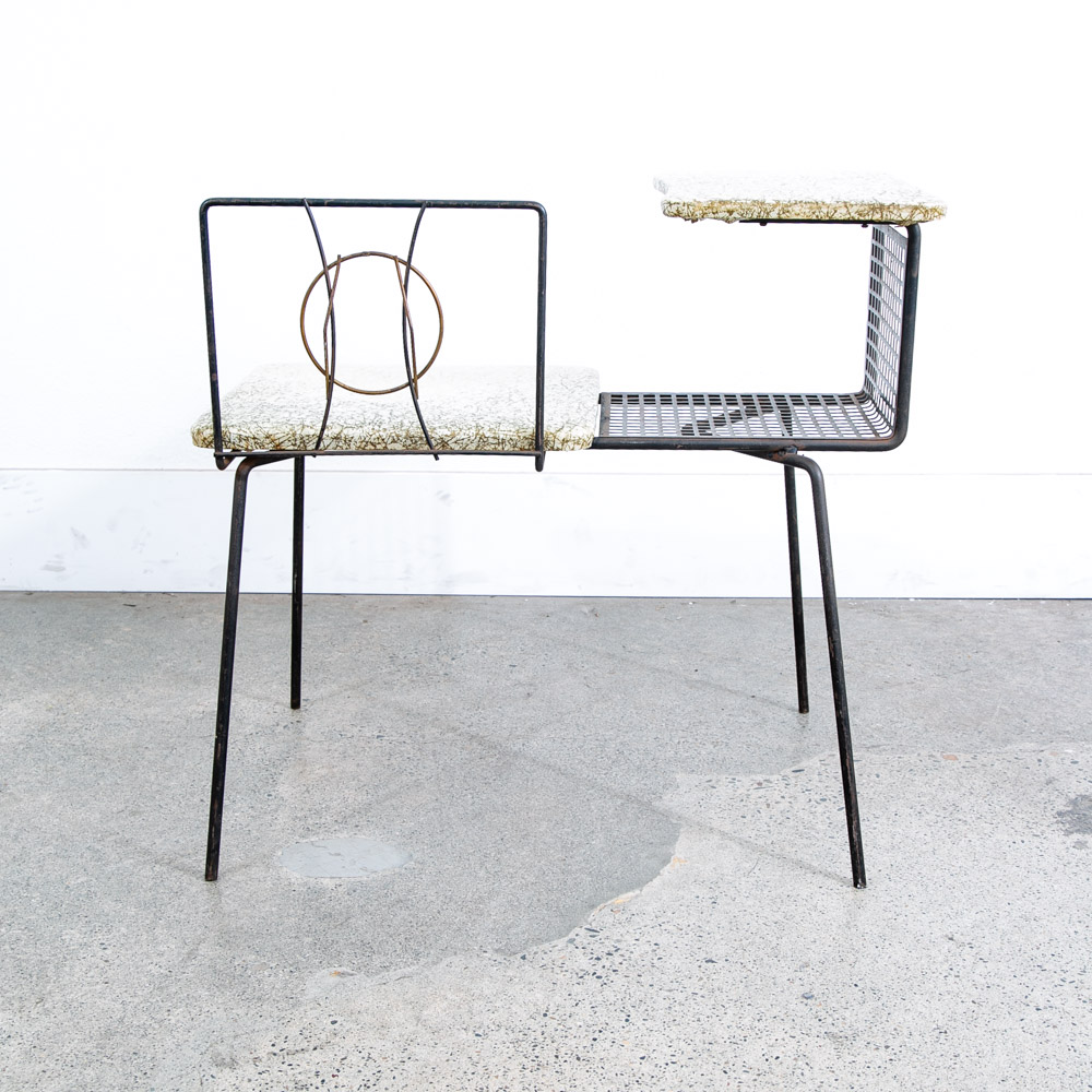 Mid Century Modern Gossip Bench Telephone Table Entryway Beard Vintage Metal Mcm - Image 4