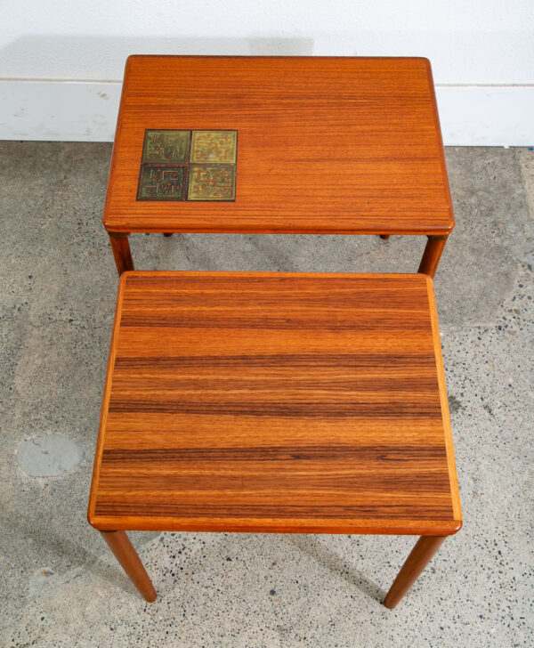 Mid Century Danish Modern Nesting Tables Solid Teak Pair Set 2 Denmark Ceramic - Image 9