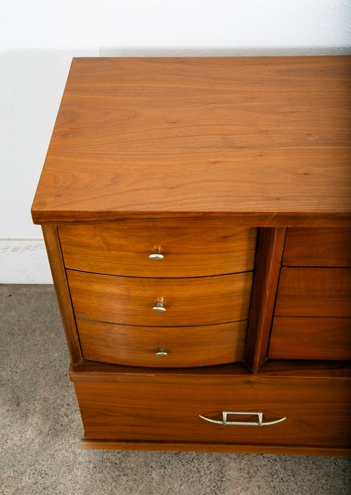 Mid Century Modern Credenza Dresser 8 Drawer Walnut Drew High Brass Trim Mcm - Image 10