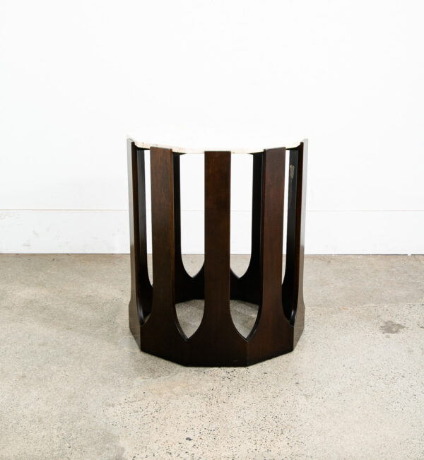 Mid Century Modern Side Table End Travertine Stone Mahogany Harvey Probber Round - Image 11